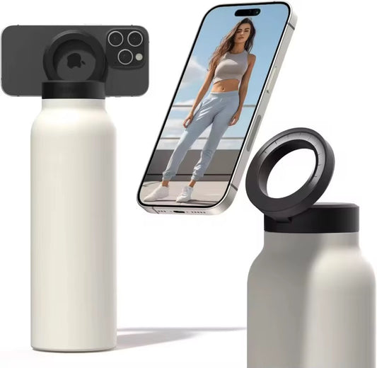White FlowMount bottle holding phones in landscape and portrait viewing positions